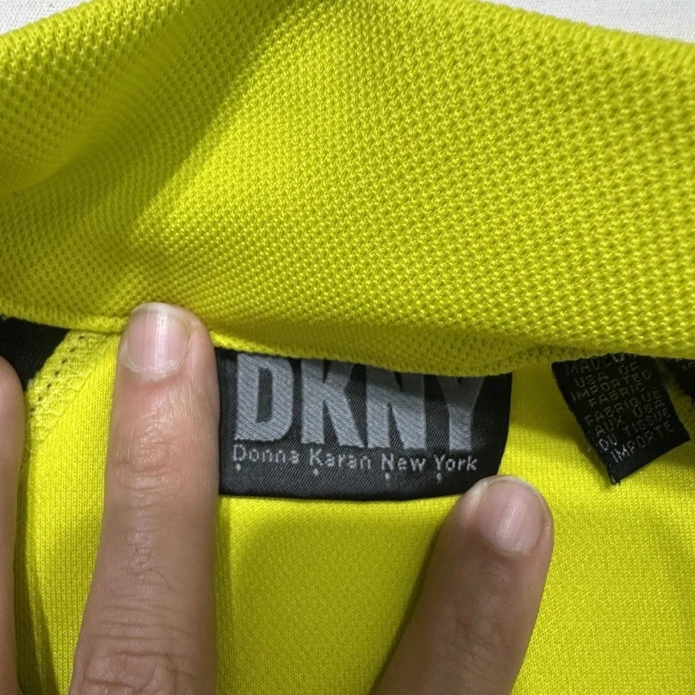 DKNY Sport Neon Yellow 1/4‎ Zip Pullover Mens XS Athletic Y2K Logo
